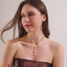 将图片加载到图库查看器，Gold Layered Cross Necklace for Women Pearl Multi Strand – view 3