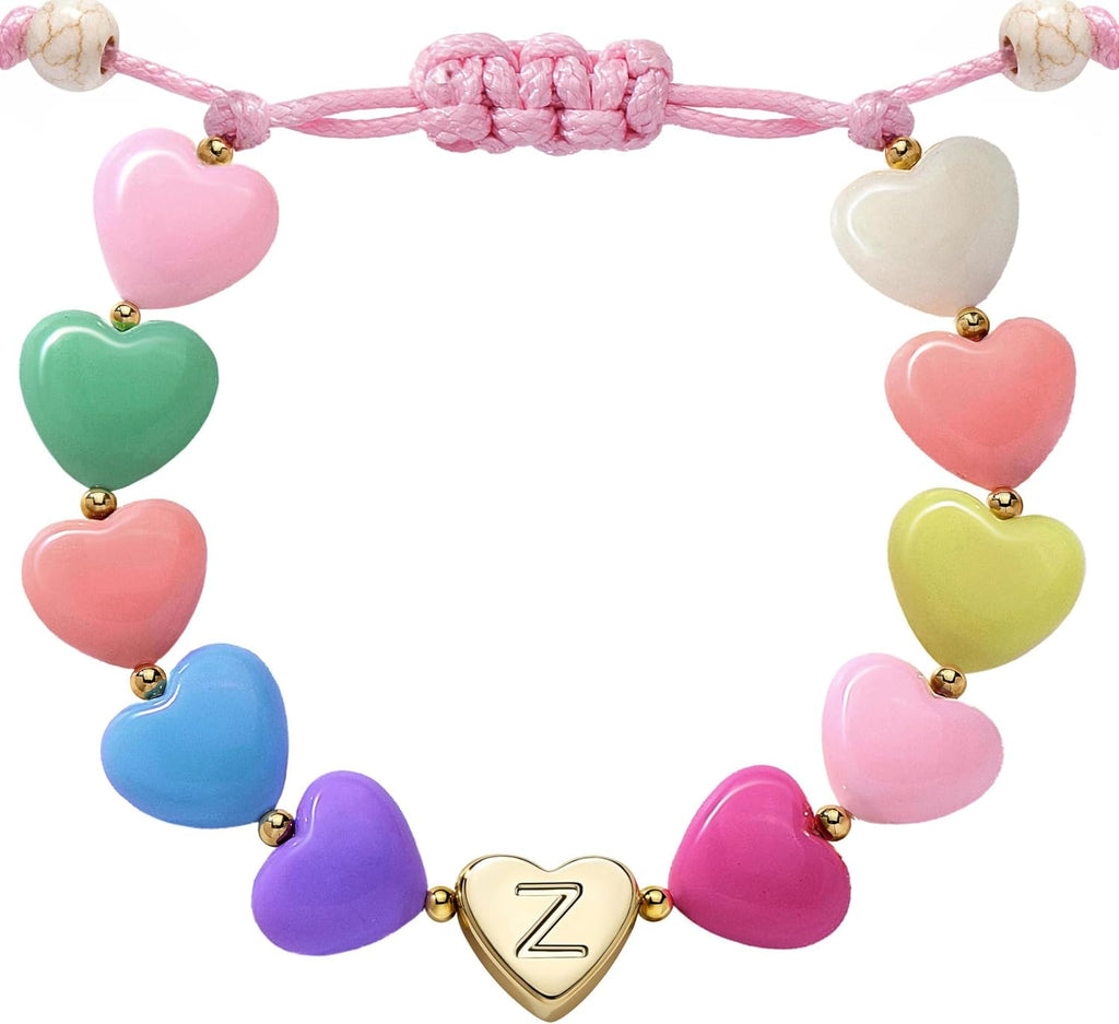 Initial Heart Bracelets for Toddler Girls Kids Women, Cute Preppy Letter A-Z Charm Bracelet for Little Girls Bulk, Colorful