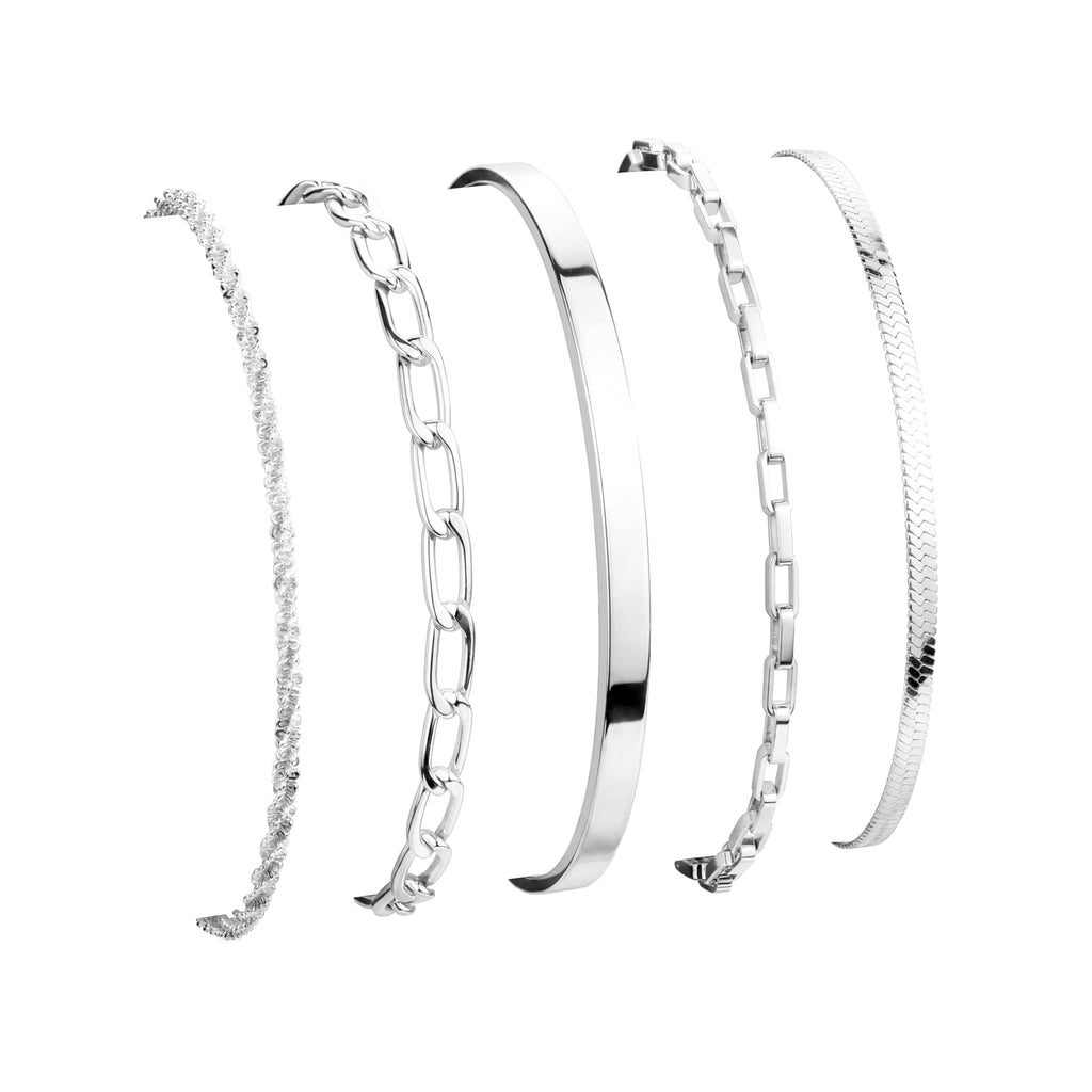 Dainty Gold Bracelet for Women Trendy , Thin Bracelets Stackable Set with Bangle Cuff, Box, Herringbone