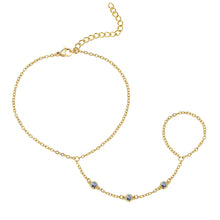 Load image into Gallery viewer, Dainty Gold Hand Chain — Cubic Zirconia Ring Bracelet