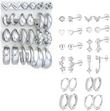 Load image into Gallery viewer, Chunky Silver Hoop Earrings — 24 Pairs, Huggie Stack