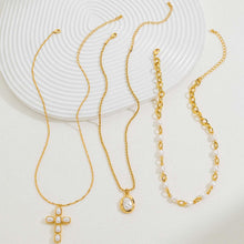 将图片加载到图库查看器，Gold Layered Cross Necklace for Women Pearl Multi Strand – view 5