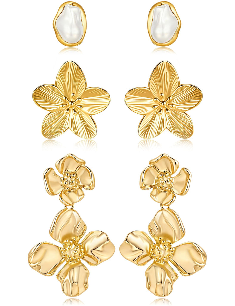 Gold Flower Statement Earrings — Irregular Leaf Drop