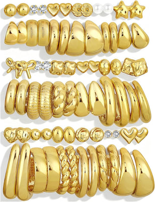 Chunky Gold Hoop Earrings — 36 Pairs, Multipack
