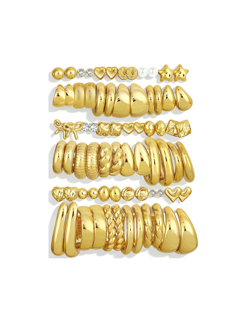 Chunky Gold Hoop Earrings — 36 Pairs, Multipack