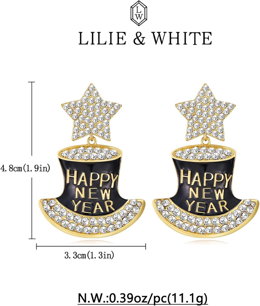 Happy New Year Rhinestone Dangle Earrings – view 6
