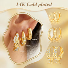 Load image into Gallery viewer, Small Chunky Gold Hoop Earrings — 3 Pairs