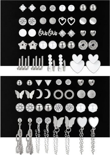 68 Pair Gold Stud Earring Multipack — CZ, Pearl & Butterfly