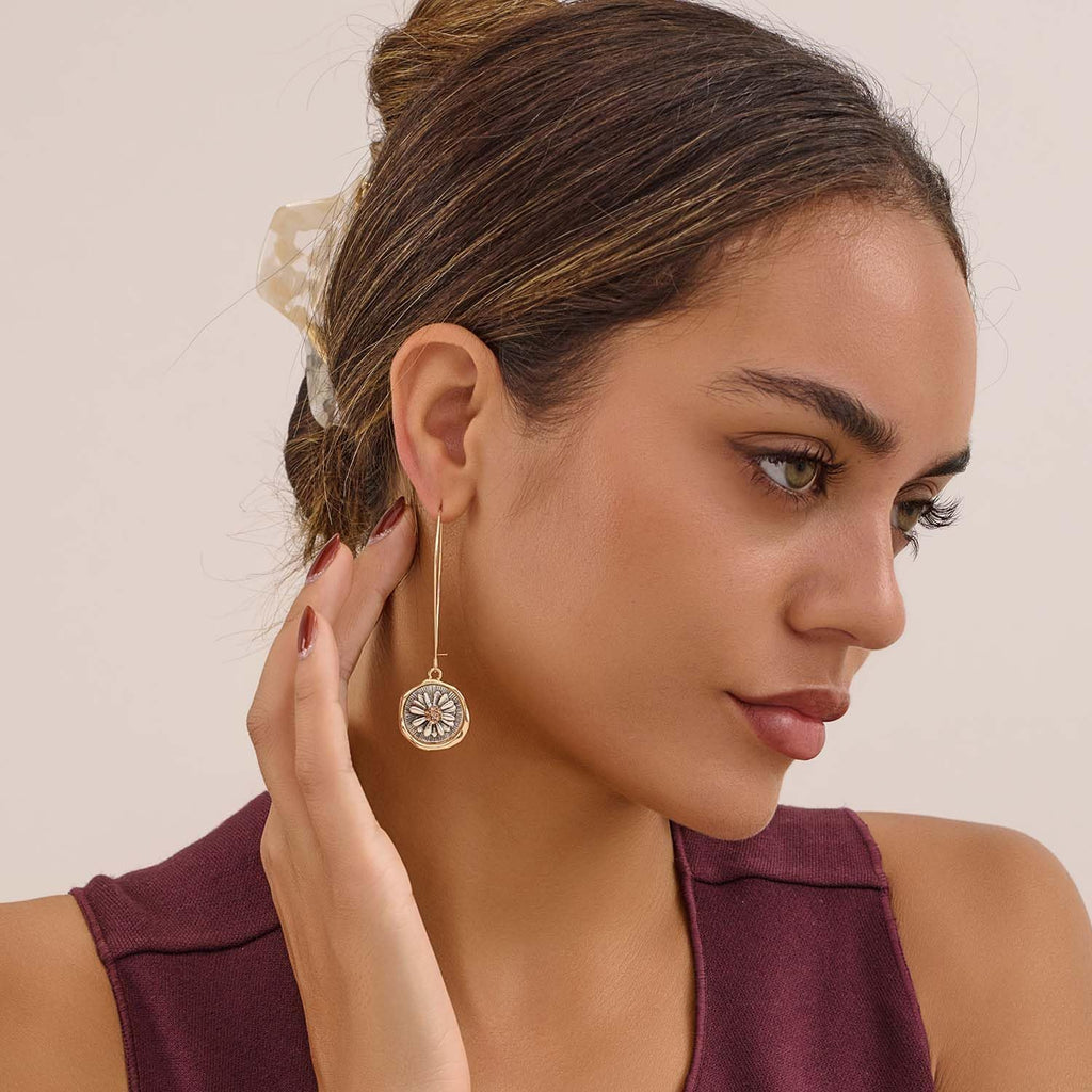 Gold And Silver Earrings for Women Chic Vintage Flower Dangle – alternate view
