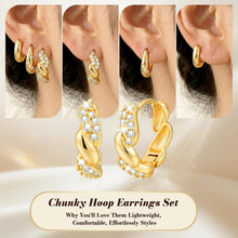 Load image into Gallery viewer, Small Chunky Gold Hoop Earrings — 3 Pairs