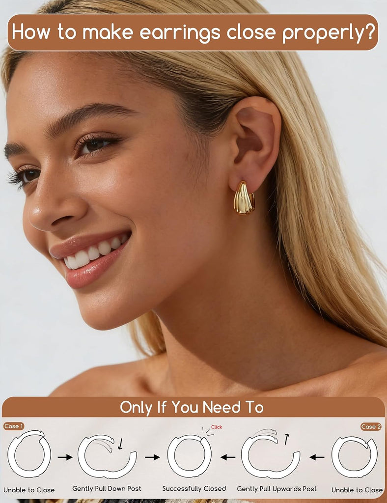 3Pcs Gold Hand Chain Bracelets and 8 Pairs Gold Hoop Earrings for Women, Stack Bracelets Set Adjustable, Trendy Dainty Ring Bracelet Hand Chain
