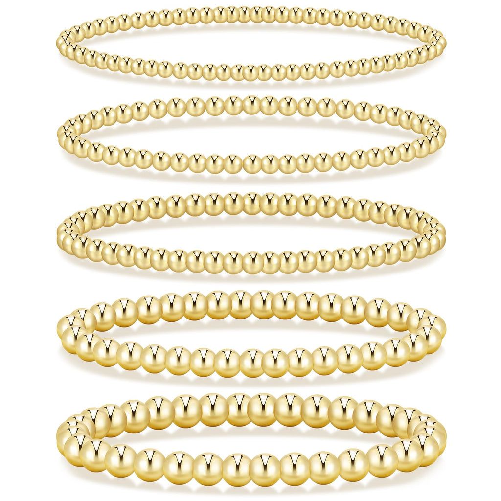 Gold Beaded Bracelet Set — 5 Pieces, Stretch Stack