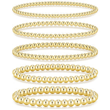 Load image into Gallery viewer, Gold Beaded Bracelet Set — 5 Pieces, Stretch Stack