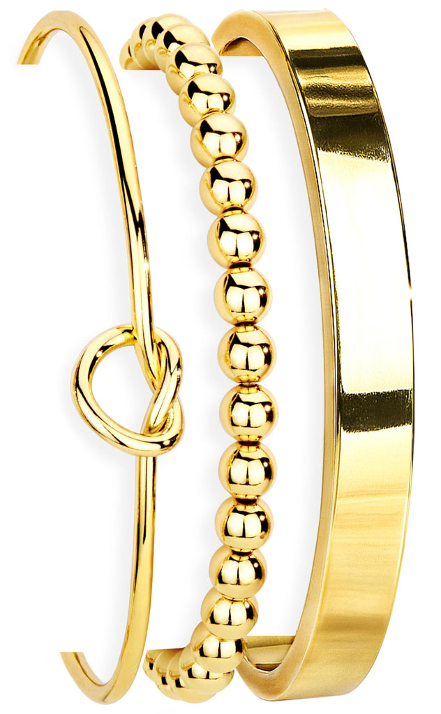 Gold Bangle & Cuff Stack — Adjustable, Non Tarnish