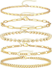 Load image into Gallery viewer, Layered Bracelet Set — 5 Pieces, 14K Gold Plated