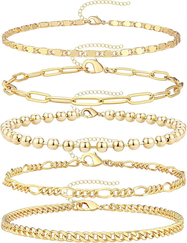 Layered Bracelet Set — 5 Pieces, 14K Gold Plated