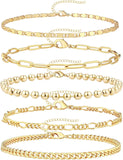 Layered Bracelet Set — 5 Pieces, 14K Gold Plated
