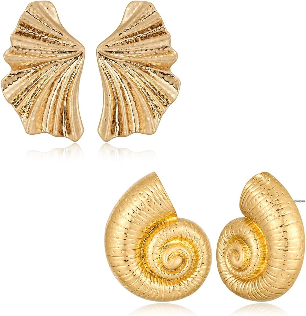 Worn Gold Leaf Earrings And Conch Earrings 1PR Each