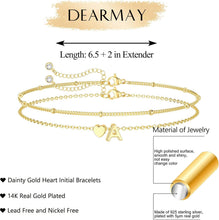 Load image into Gallery viewer, 14K Gold Plated Initial Heart Bracelet Women – view 6