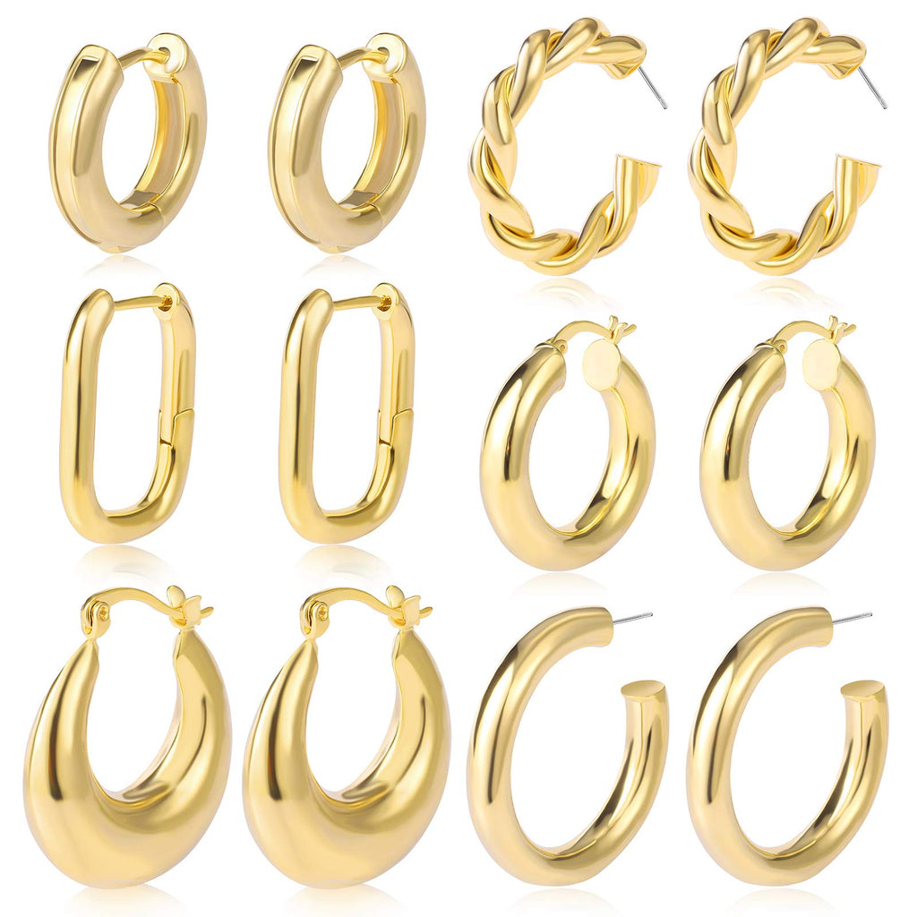 Chunky Gold Hoop Earrings — 30 Pair Multipack, 7 Finishes