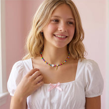 将图片加载到图库查看器，Colorful Beaded Cross Pendant Necklace, Trendy Heart Choker – view 4