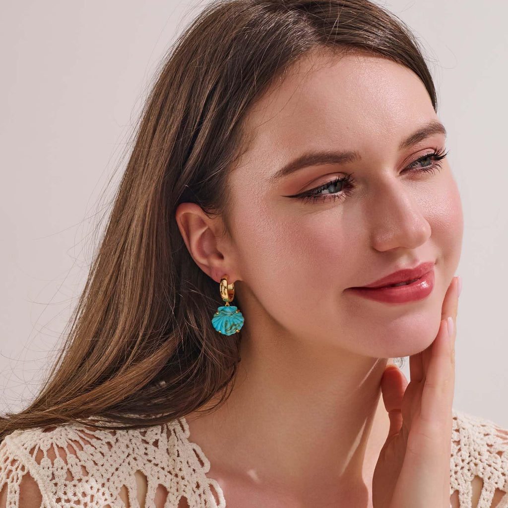 Gold Shell Earrings For Women Chic Summer Blue Seashell – alternate view