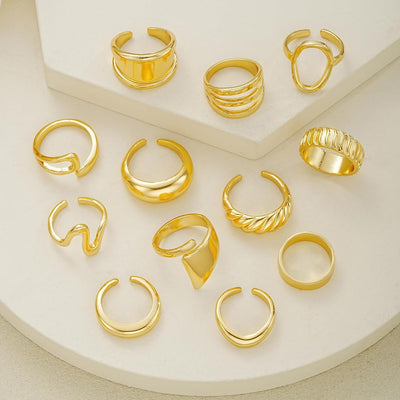 12-Piece Gold Stackable Ring Set — Open Knuckle, 18K