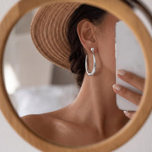将图片加载到图库查看器，Large Silver Hoop Earrings for Women, 925 Sterling Silver Post Open C Shaped Crescent Silver Hoops with CZ Accent Hides