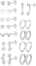Load image into Gallery viewer, Surgical Steel Flat Back Earrings for Sensitive Ears Women - Hypoallergenic Stainless Steel Flatback Stud Hoop Silver Cartilage Earring Stacks Set - Helix Tragus Conch Daith Multiple Piercing Jewelry