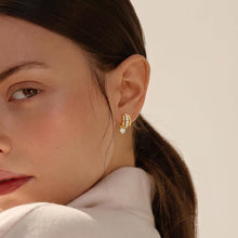 Load image into Gallery viewer, Gold Dangle Illusion Earrings for Women - Triple Huggie Studs for Single Piercing With CZ Heart &amp; Pear Dangle Charm,