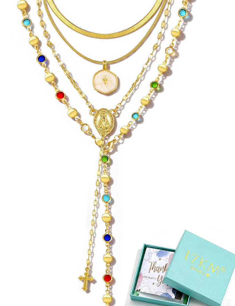 Layered Cross Necklace Set — 4 Pieces, 18K Gold Plated