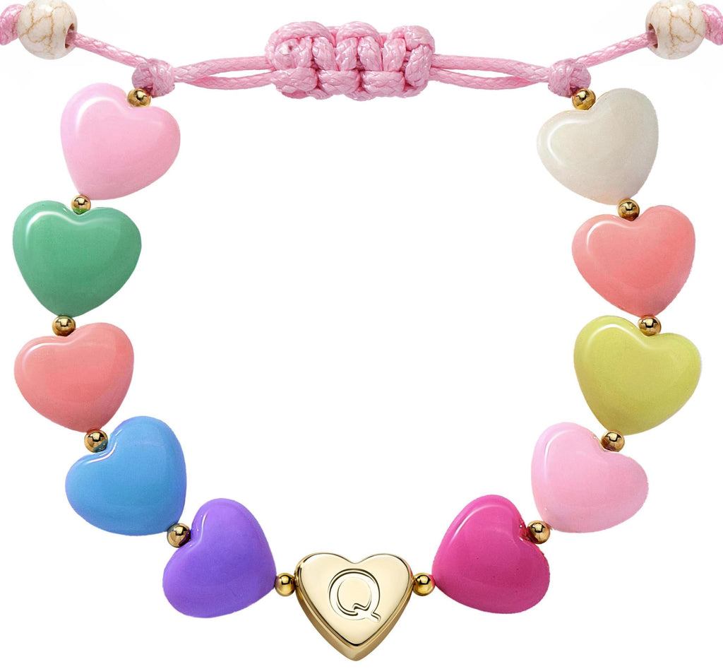 Initial Heart Bracelets for Toddler Girls Kids Women, Cute Preppy Letter A-Z Charm Bracelet for Little Girls Bulk, Colorful