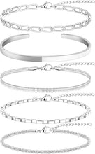 将图片加载到图库查看器，14K Gold Plated Stack Bracelets Set for Women