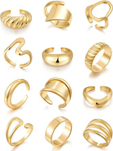 Load image into Gallery viewer, Women's 12 PCS 18K Gold Plated Stackable Open Knuckle Ring Collection