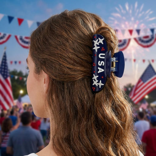 Blue USA Hair Clip for Women Sturdy Independence Day Hair Claws