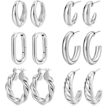 Load image into Gallery viewer, 6 Pairs Gold Silver Chunky Hoop Earrings for Women, 14K Gold Plated Jewelry