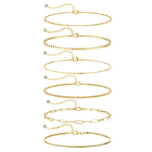 Load image into Gallery viewer, Gold Bracelets Set for Women Waterproof, Non Tarnish 14K Gold Plated Tennis Beaded Figaro Herringbone Paperclip Link Chains,