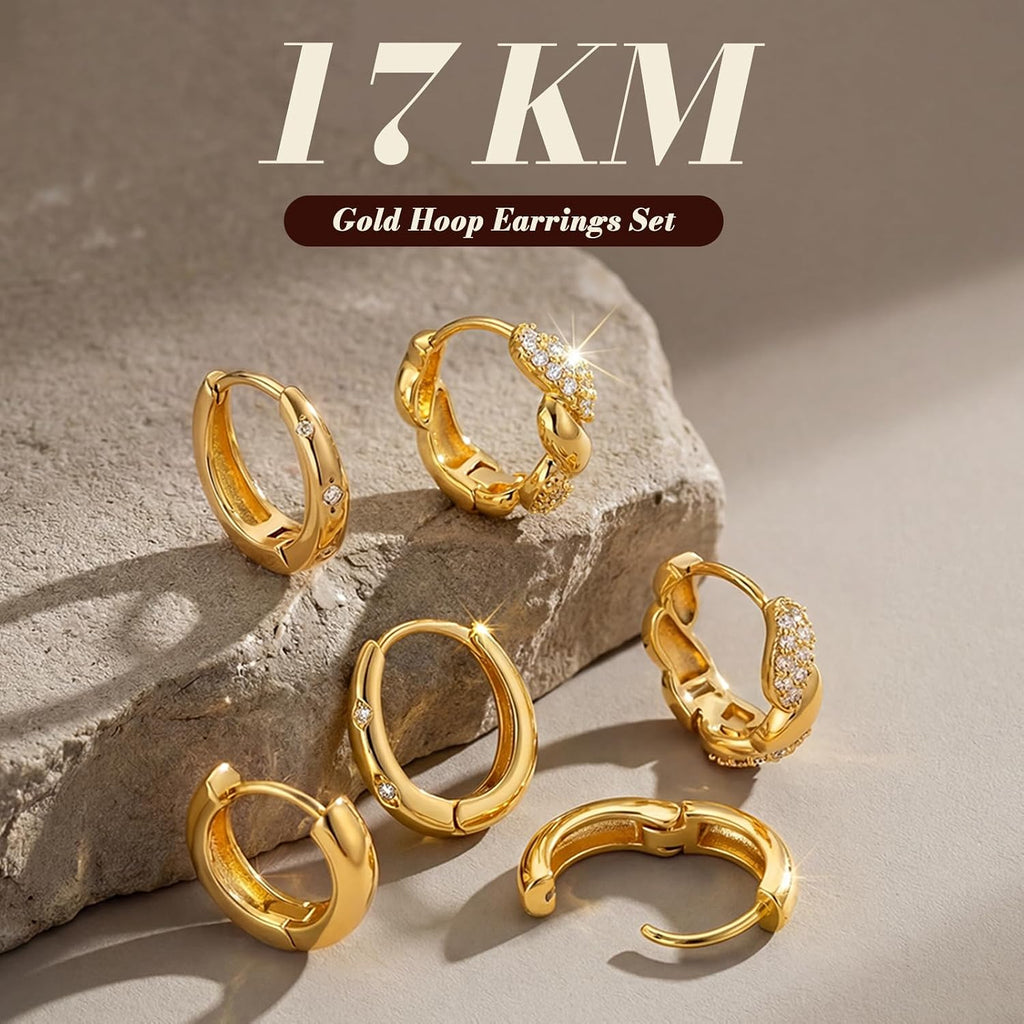 Small Chunky Gold Hoop Earrings — 3 Pairs