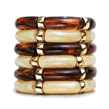 Load image into Gallery viewer, 6pcs Chunky Acrylic Bangle Bracelets for Women, Resin Bamboo Brown Stretchy Bracelet Stack, Fashion Jewelry for Women