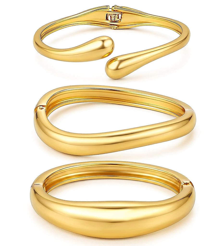 Chunky Gold Bangle Bracelets for Women, Dainty 14k Gold Plated Big Stackable Bangles Set, Trendy Statement Cuff Bracelet Stack Fashion Jewelry Gifts