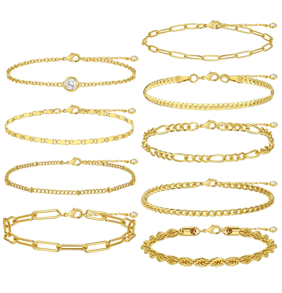 Gold Bracelets Set for Women Trendy, 14K Real Gold Plated Jewelry for Women Dainty Chain Bracelet Stack, Non Tarnish Gold Stackable Bracelets Pack Fashion Accessories Gifts