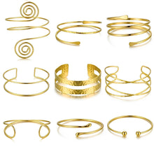 将图片加载到图库查看器，Boho Gold Arm Cuffs — 6 Piece Set, Adjustable Armlets