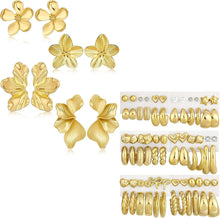 Load image into Gallery viewer, Chunky Gold Hoop Earrings — 40 Pairs, Mixed Styles