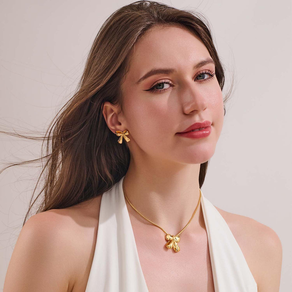 Gold-plated Bow Stud Earrings For Women – view 3