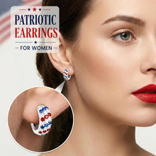 Load image into Gallery viewer, Red, White &amp; Blue Hoop Earrings — Silver Tone, Cubic Zirconia