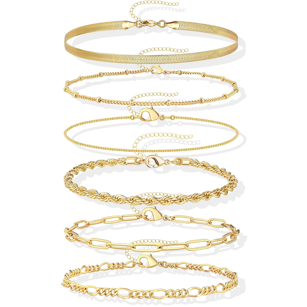 Chunky Gold Bracelets Stack for Women Non Tarnish, Waterproof 14K Gold Plated Bangle Cuff Bracelets Set for Women Trendy