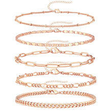 Load image into Gallery viewer, Layered Anklet Set — Cuban &amp; Figaro Chain, Waterproof