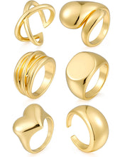 Load image into Gallery viewer, Chunky Gold Stackable Rings for Women, 18K Gold Plated Rings Set