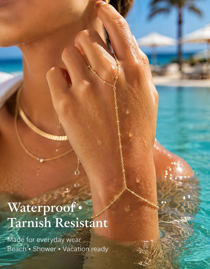 Gold Hand Chain Bracelets — 4 Pieces, Dainty Chain