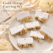 Load image into Gallery viewer, Chunky Gold Hoop Earrings — 42 Pair Multipack, Hypoallergenic